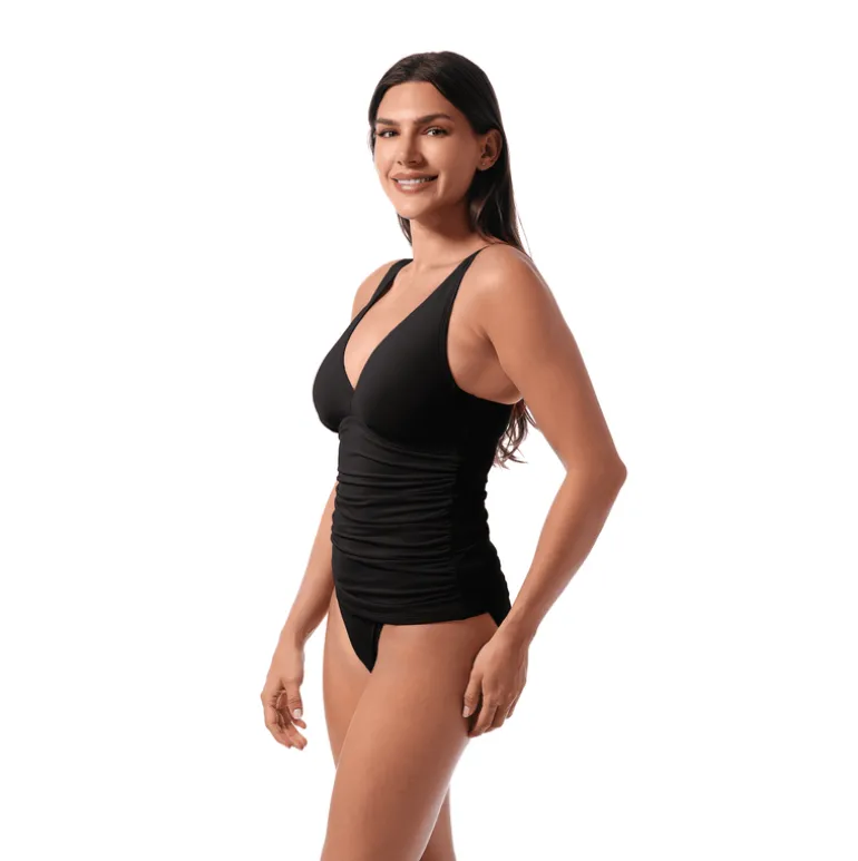 Jantzen AMBER V-NECK TANKINI TOP^ Solid Color Suits|Perfect Black Suits