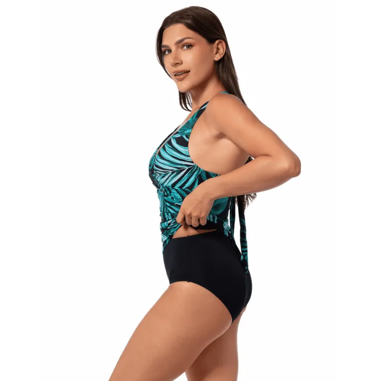 Jantzen BOLD PARADISE LOUISE WRAP TANKINI TOP^ Perfect Prints|Perfect Black Suits