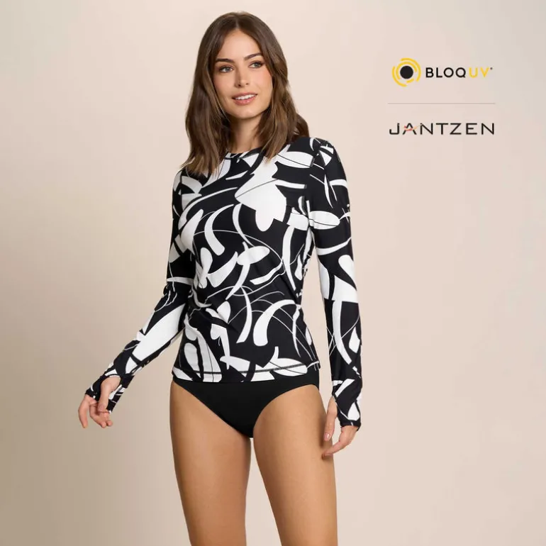 Jantzen BOTANICAL DOMINO 24/7 SWIM RASH GUARD TEE TOP^ Beachwear|Uv Apparel
