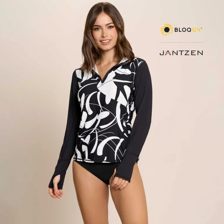 Jantzen BOTANICAL DOMINO RELAXED MOCK NECK ZIP TOP^ Beachwear|Uv Apparel