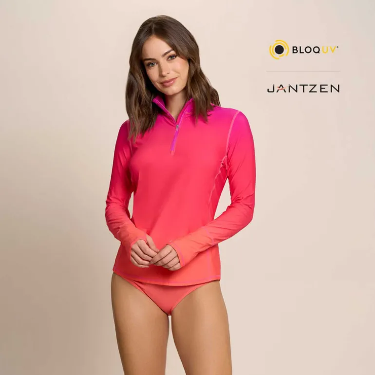 Jantzen FLOWERS OF THE SUN RELAXED MOCK NECK ZIP TOP^ Beachwear|Uv Apparel