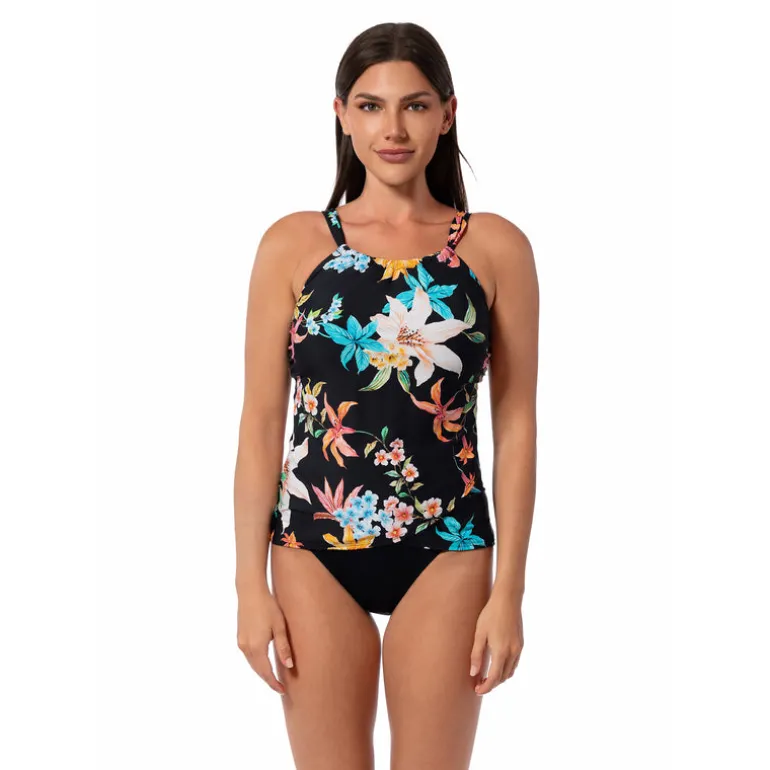 Jantzen GARDEN PARTY AUDREY DRAPE TANKINI TOP^ Perfect Prints|Perfect Black Suits