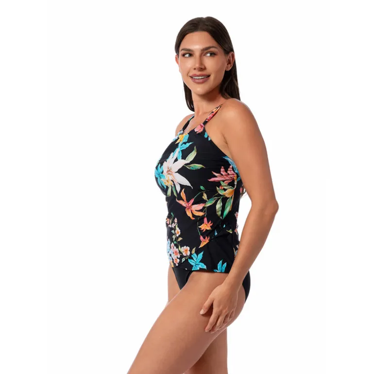 Jantzen GARDEN PARTY AUDREY DRAPE TANKINI TOP^ Perfect Prints|Perfect Black Suits