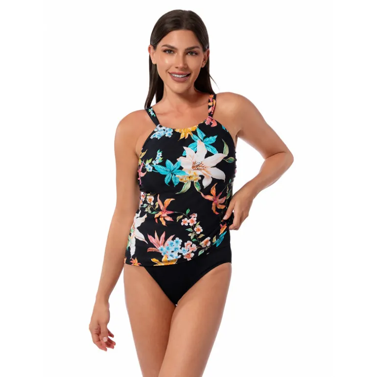 Jantzen GARDEN PARTY AUDREY DRAPE TANKINI TOP^ Perfect Prints|Perfect Black Suits