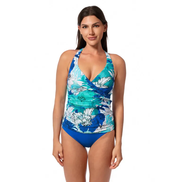 Jantzen GLOWING FIELDS LOUISE WRAP TANKINI TOP^ Floral Print Suits|Perfect Prints