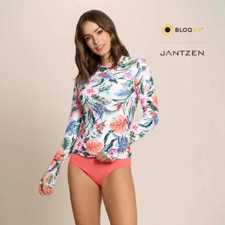 Jantzen HAWAIIAN TERRACE 24/7 SWIM RASH GUARD TEE TOP^ Beachwear|Uv Apparel