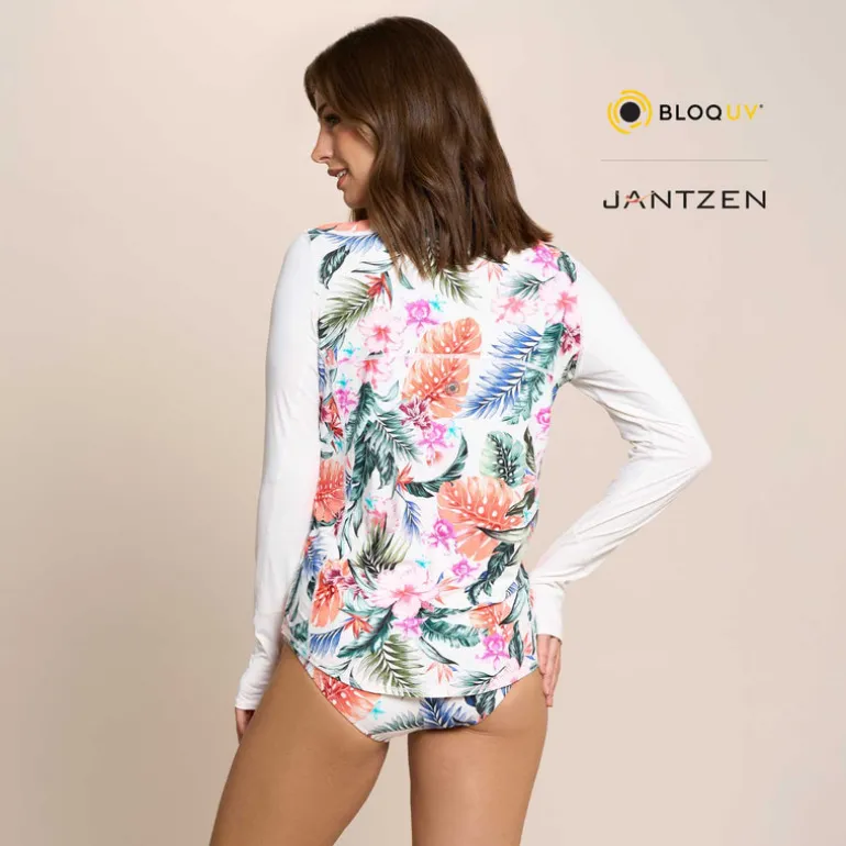 Jantzen HAWAIIAN TERRACE RELAXED MOCK NECK ZIP TOP^ Beachwear|Floral Print Suits