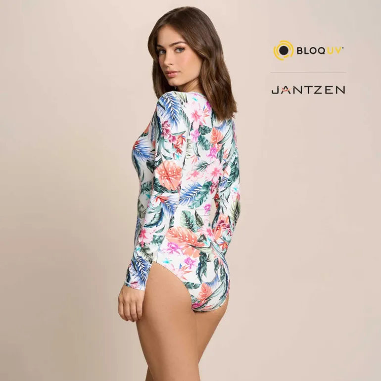 Jantzen HAWAIIAN TERRACE WHOOPIE LONG SLEEVE ONE PIECE^ Uv Apparel|Floral Print Suits