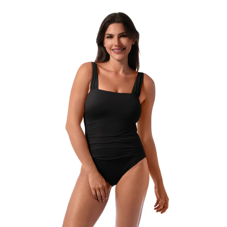 Jantzen HILDA GLAM ONE PIECE^ Solid Color Suits|Perfect Black Suits