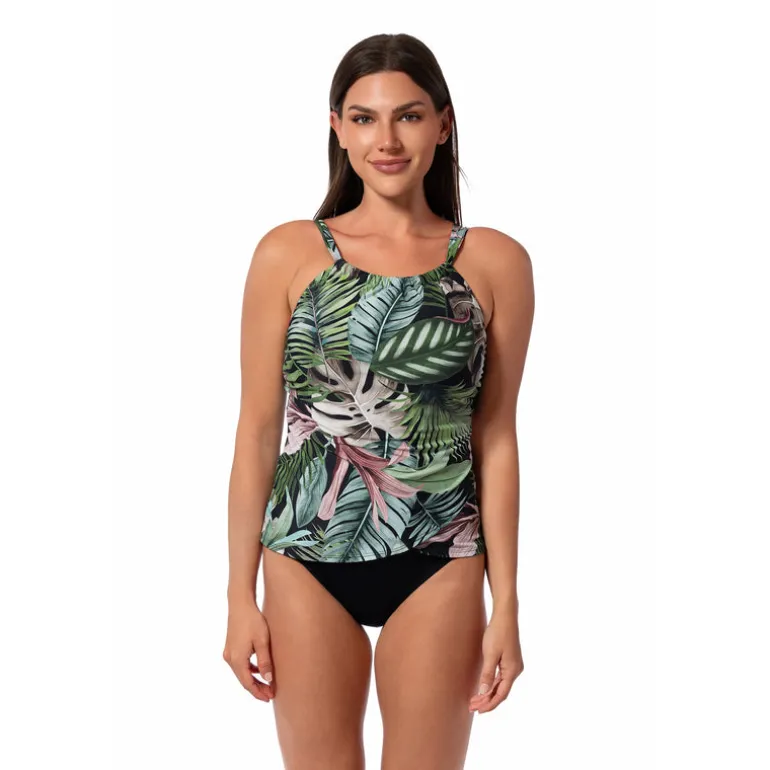 Jantzen JUNGLE GLAM AUDREY DRAPE TANKINI TOP^ Perfect Black Suits|Tops
