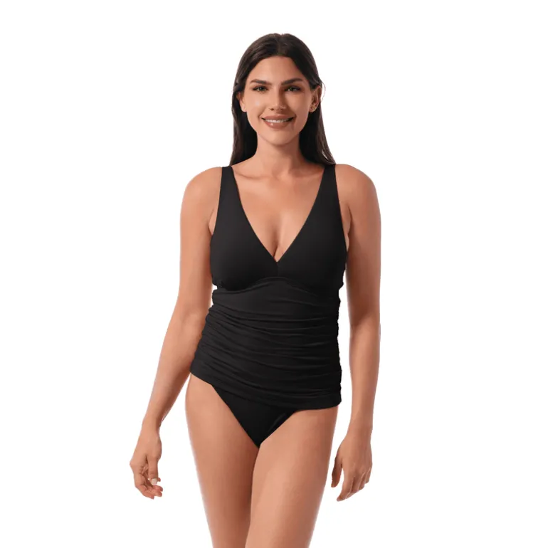Jantzen LOUISE WRAP TANKINI TOP^ Solid Color Suits|Perfect Black Suits