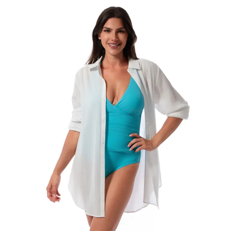 Jantzen MARIE HIGH-LOW SHIRT COVERUP^ Beachwear|Solid Color Suits