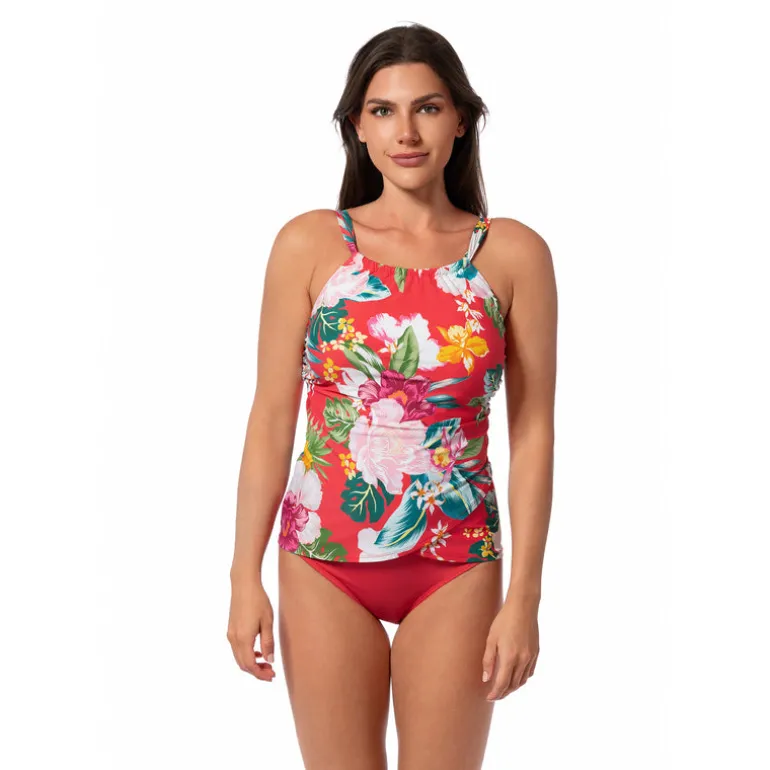 Jantzen MORNING BLOOM AUDREY DRAPE TANKINI TOP^ Floral Print Suits|Perfect Prints