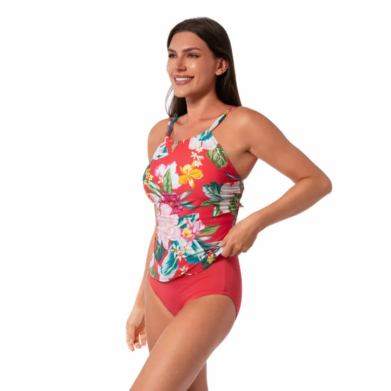 Jantzen MORNING BLOOM AUDREY DRAPE TANKINI TOP^ Floral Print Suits|Perfect Prints