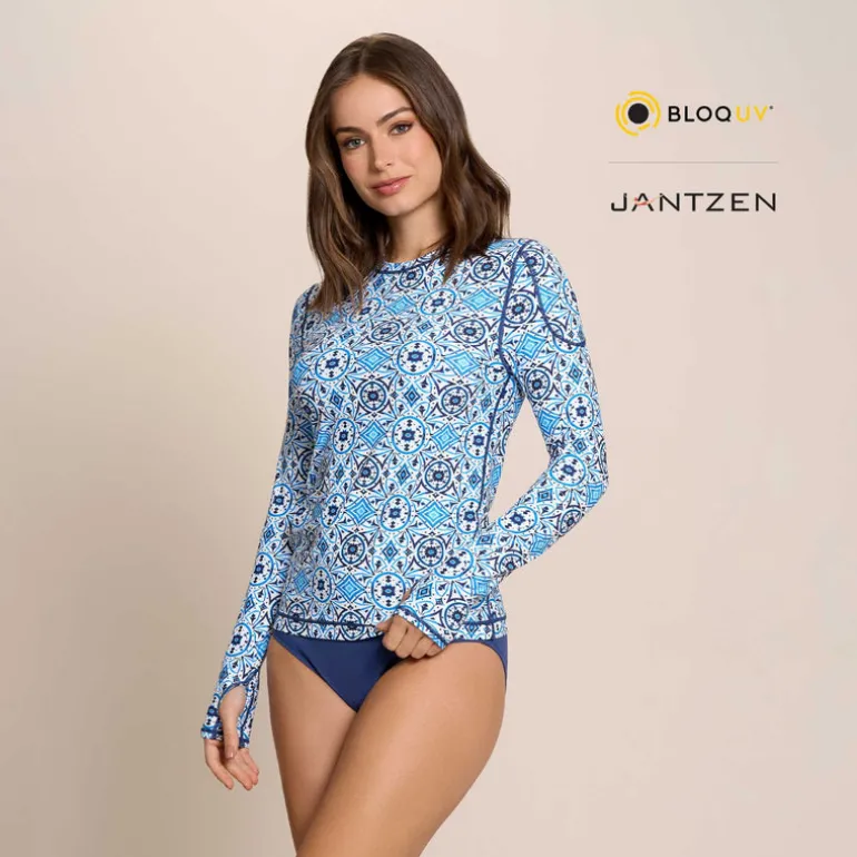 Jantzen MOROCCAN TILES 24/7 SWIM RASH GUARD TEE TOP^ Beachwear|Uv Apparel