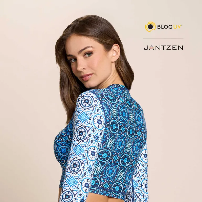 Jantzen MOROCCAN TILES CROPPED SWIM RASH GUARD TEE TOP^ Uv Apparel|Perfect Prints