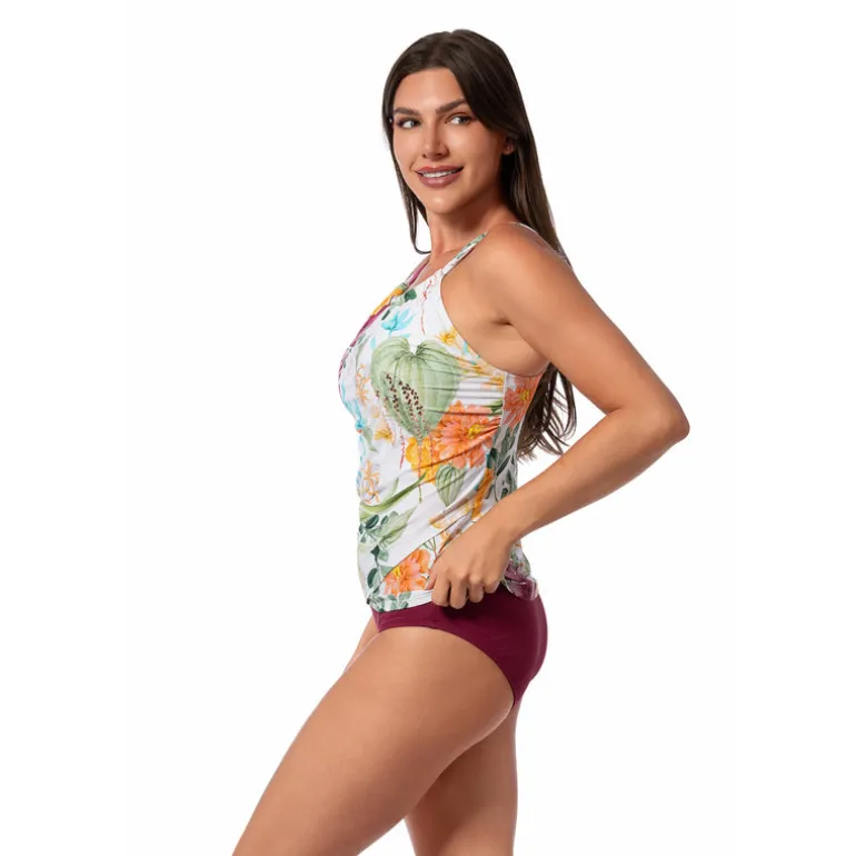 Jantzen MYSTIC TROPIC AUDREY DRAPED TANKINI TOP^ Floral Print Suits|Perfect Prints