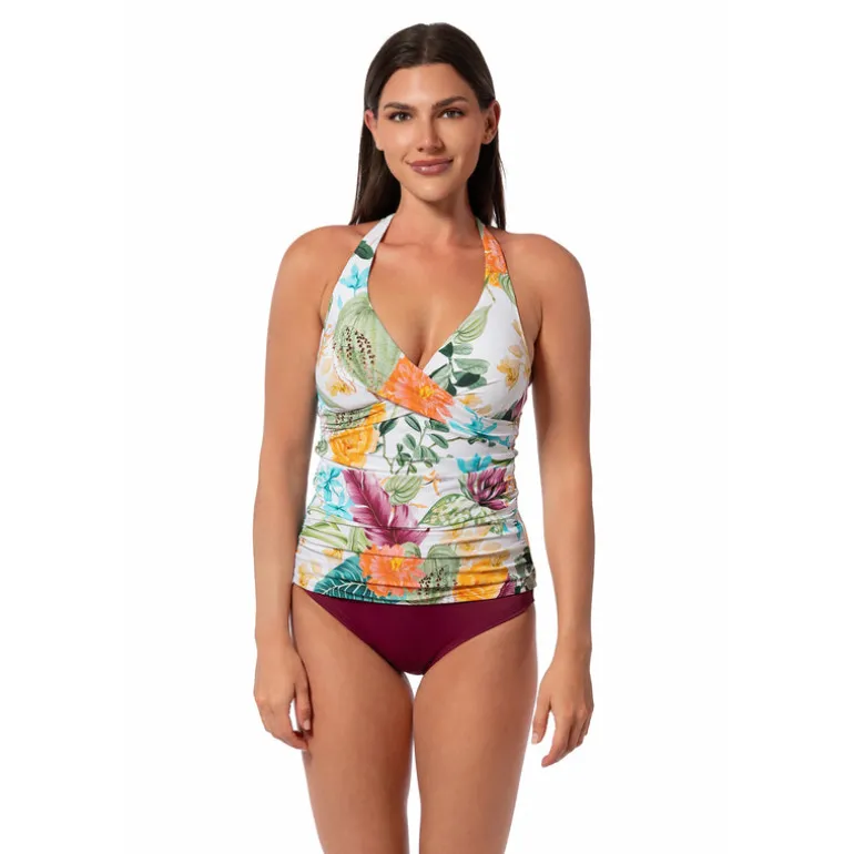 Jantzen MYSTIC TROPIC LOUISE WRAP TANKINI TOP^ Floral Print Suits|Tankinis