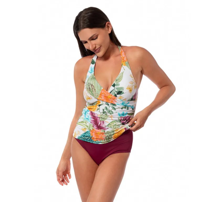 Jantzen MYSTIC TROPIC LOUISE WRAP TANKINI TOP^ Floral Print Suits|Tankinis