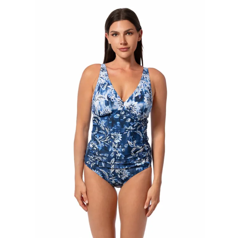Jantzen OCEAN MOSAIC AMBER V-NECK TANKINI TOP^ Perfect Prints|Tankinis