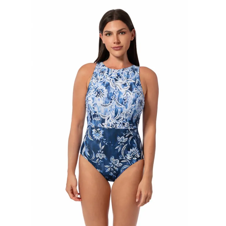 Jantzen OCEAN MOSAIC FARRAH HIGH NECK ONE PIECE^ Perfect Prints|One Pieces