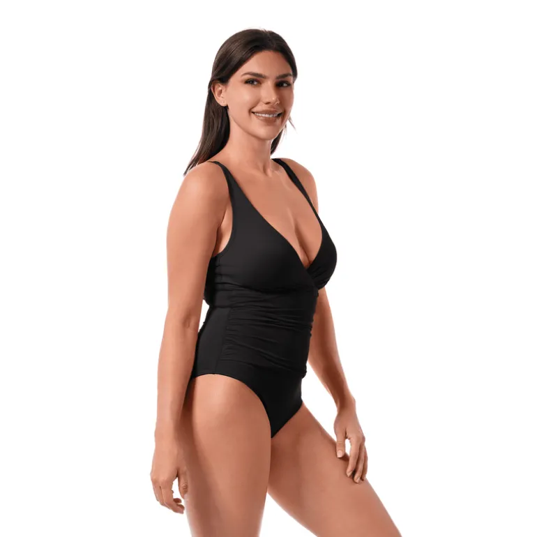 Jantzen PATTY SURPLICE ONE PIECE^ Solid Color Suits|Perfect Black Suits