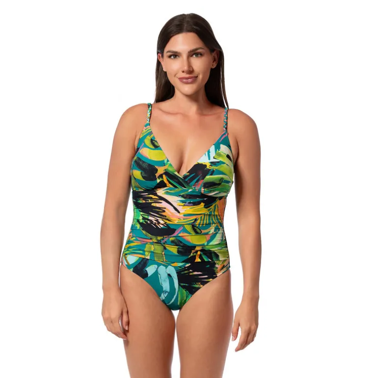 Jantzen SUNSET MAGIC HELEN SURPLICE ONE PIECE^ Perfect Prints|One Pieces